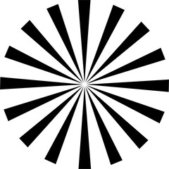 Abstract circular geometric shape. Rays, beams design element. Monochrome vector. Sunburst, starburst shape on white