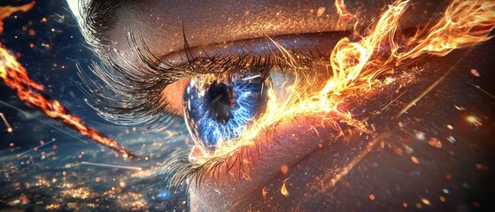 Epic fire and ice eye transformation digital art surreal environment fantasy concept