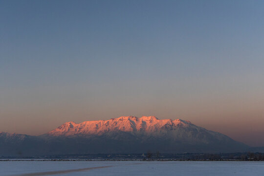 Sun setting on Mount Timpanogos in Provo, Utah