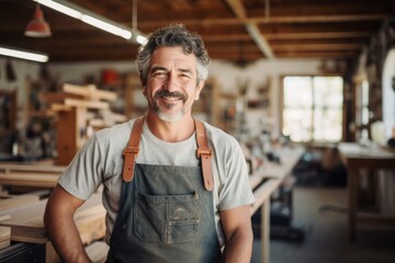 Obraz premium Portrait of a middle aged Hispanic male carpenter
