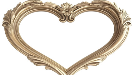 Gold Heart Frame With Floral Ornament Against A Transparent Isolated Background
