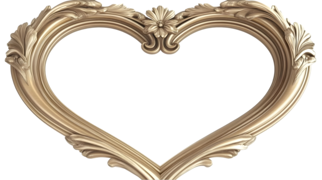Gold Heart Frame With Floral Ornament Against A Transparent Isolated Background