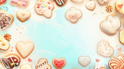 Fototapeta premium The Cookie Background of Children's Day: Depicting the Colorful and Joyful Picture of Childhood with the Sweetness of Cookies