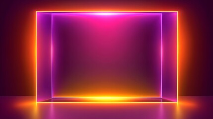 Illuminated neon glowing square frame with vibrant colorful lighting