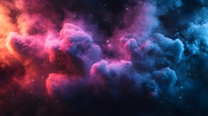Fototapeta premium Colorful and swirling cosmic clouds with shining stars in dark space