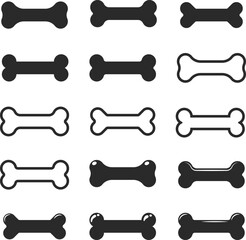 Dog Bone Silhouette Set Vector Clipart Illustration - High-Quality Dog Bone Shapes for Pet Designs, Animal-Themed Graphics, and Pet Store Marketing Materials