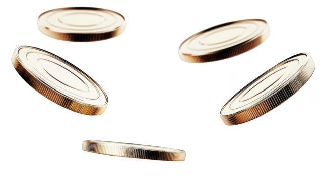 Floating Golden Coins Isolated On Transparent Background Illustration