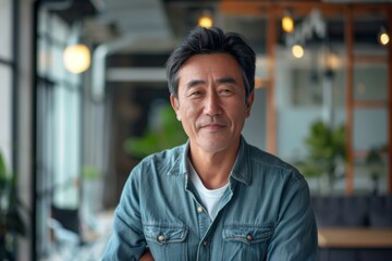 Obraz premium Portrait of a middle aged Asian male worker in start up company office