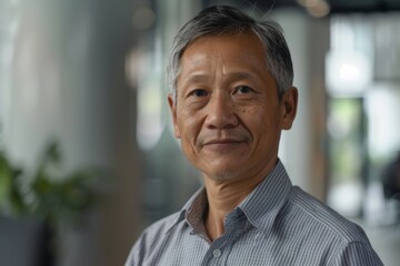 Fototapeta premium Portrait of a middle aged Asian male worker in start up company office