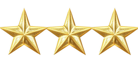 Obraz premium Illustration Of Three Golden Stars With Sparkling Shines Isolated On Transparent Background