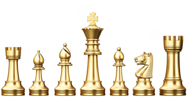 Gold Chess Set Isolated on Transparent Background A 3D Rendered Illustration