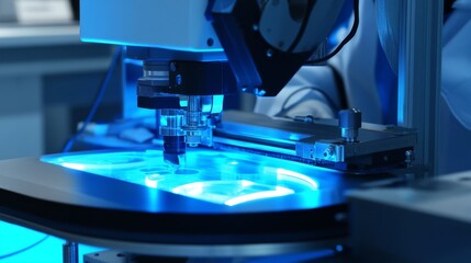 Fototapeta premium A nanotechnologist creating AI enhanced nanosensors for medical diagnostics in a nanotech lab, advanced nanotechnology facility with AI-powered health monitoring systems, Scientific style