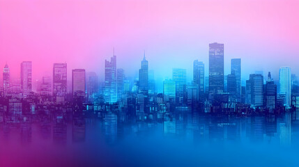 Fototapeta premium Abstract Cityscape at Night with Blue and Pink Lights Reflecting in Water