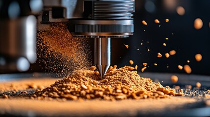 Close-Up of Precision Machine Cutting Material with Sparks Flying