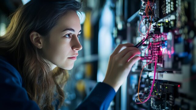 A quantum computer scientist developing AI algorithms for quantum error correction in a quantum lab, futuristic quantum research center with AI-enhanced error correction tools, Scientific style