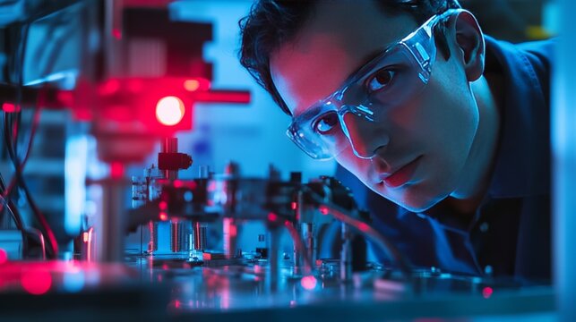 A quantum computing researcher developing AI based optimization algorithms for quantum simulations in a research lab, cutting-edge quantum lab with AI-enhanced simulation tools, Scientific style