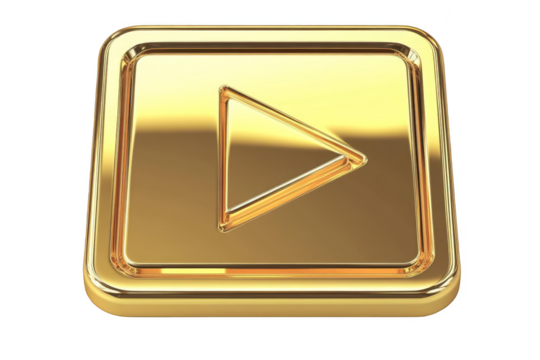 Golden Play Button Icon Isolated on Transparent Background Realistic 3D Render