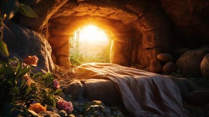 Jesus empty tomb, he is risen, holy Saturday.
