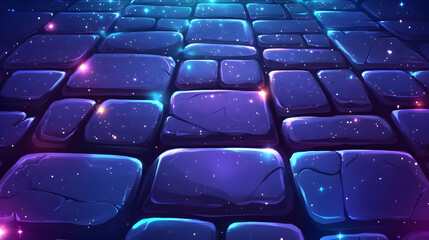 Obraz premium Blue Stone Tile Floor with Glowing Particle Effect Abstract Texture Background