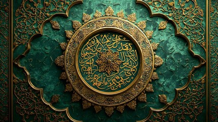 Intricate Gold and Teal Islamic Calligraphy Panel