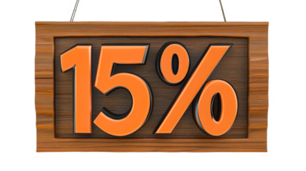 Isolated Fifteen Percent Orange Text Wooden Sign Discount Promotion
