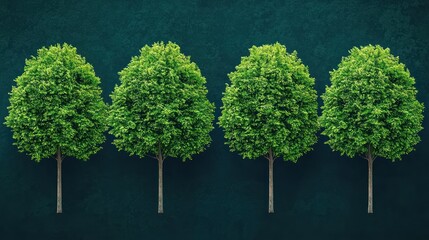 Quadruple Green Trees against Teal Background: A Study in Symmetry and Nature