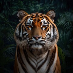 Fototapeta premium Striking Portrait of a Majestic Tiger Staring Directly at the Viewer