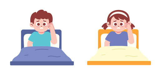 Boy and Girl Kids Having Nightmare