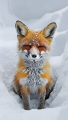 Fototapeta premium Serene Winter Fox – A Peaceful Moment in the Snow