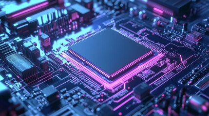 Fototapeta premium A semiconductor architect creating advanced processors for gaming consoles, futuristic gaming lab with high-tech gaming equipment, High-tech style