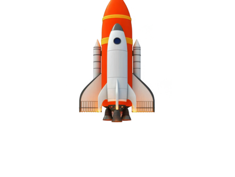 Isolated 3D Illustration of a White Orange Rocket Shuttle on a Transparent Background