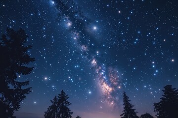 Fototapeta premium Twinkling Stars in a Serene Midnight Sky Showcasing Celestial Beauty