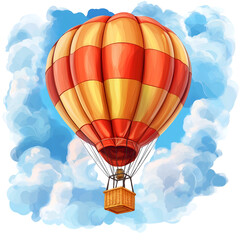 Naklejka premium Hot Air Balloon Floating in Blue Sky with Artistic Cloud Background, Nature and Environment Concept