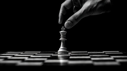 A chessboard with a hand making an advanced move, symbolizing strategic intelligence and decision-making.