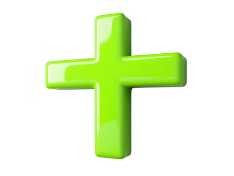 Isolated 3D Plus Green Sign On Transparent Background