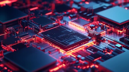 Obraz premium A semiconductor engineer developing chips for artificial intelligence and machine learning systems, cutting-edge AI lab with advanced tech, High-tech style