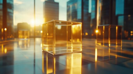 Glass Cubes at Sunrise Cityscape