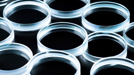 Transparent Petri Dishes on Dark Background