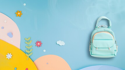 Fototapeta premium The Schoolbag Background of Children's Day: Carrying the Dream in the Schoolbag and Starting the Shining Journey of Seeking Knowledge and Striving in Childhood
