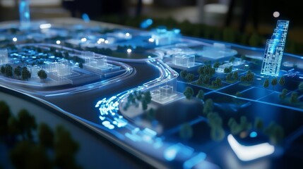 A smart city planner designing AI powered traffic management systems in an urban development lab, futuristic city planning lab with AI-based smart traffic optimization, Scientific style