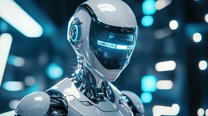 A futuristic AI-powered cybersecurity assistant monitoring threats.