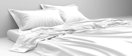 Obraz premium Serene bedroom scene with crisp white bedding minimalist style indoor ambiance aesthetic focus