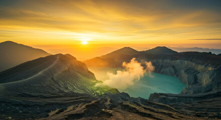 Obraz premium Volcanic Crater Sunrise Landscape