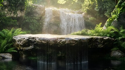 Serene Waterfall Oasis Stone Platform of excellence in splendor beyond compare with grace in style
