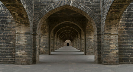 Obraz premium Ancient Stone Archway Corridor With Perspective