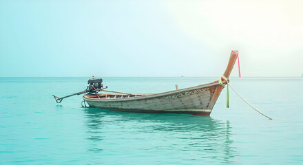 Obraz premium Wooden Longtail Boat On Turquoise Water