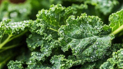 Fresh Kale Leaves with Water Droplets