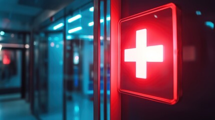 A blurred emergency room entrance with flashing lights.