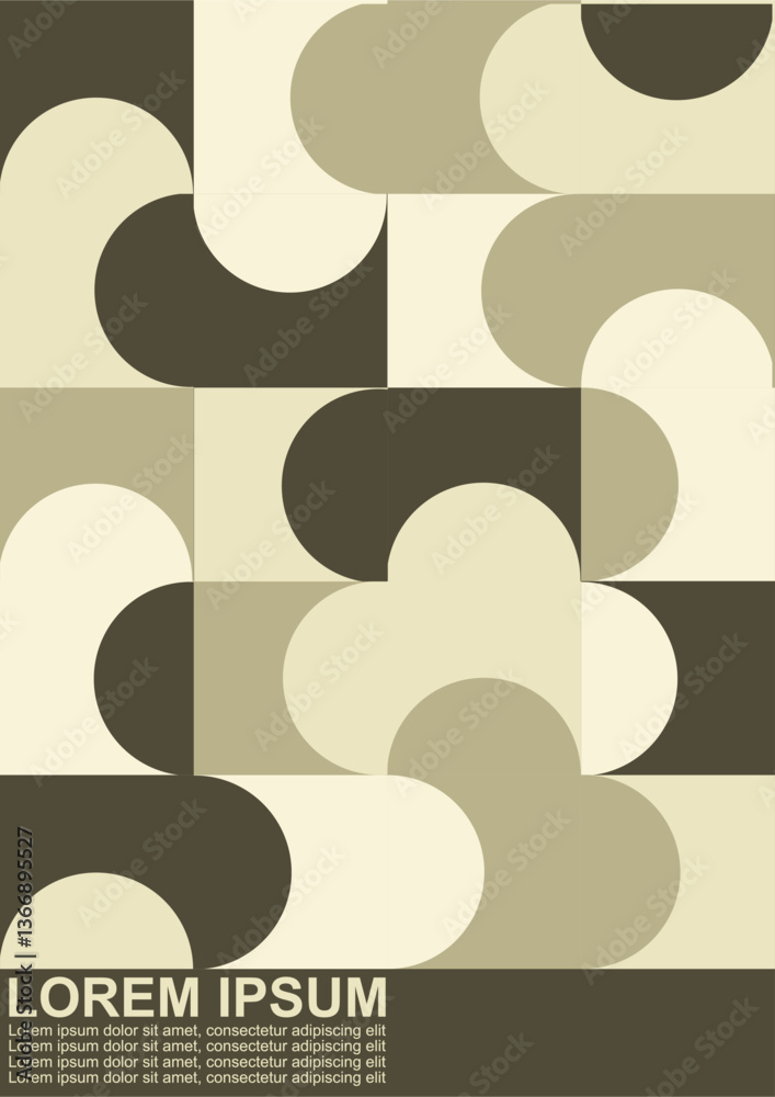 Poster modern vector abstract geometric background with circles, rectangles and squares in retro scandinavi