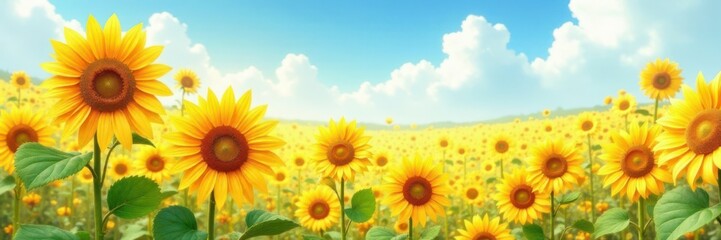 Fototapeta premium Watercolor sunflowers in a field, watercolor, flowers